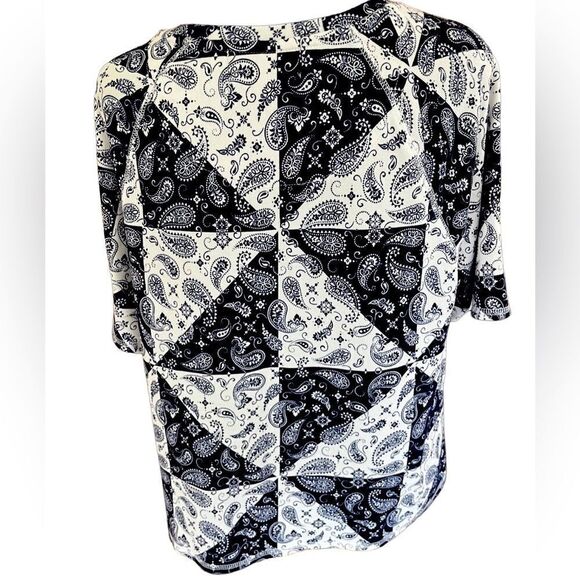 Kikit navy blue/ivory Patchwork Bandana print top size L - Picture 2 of 5